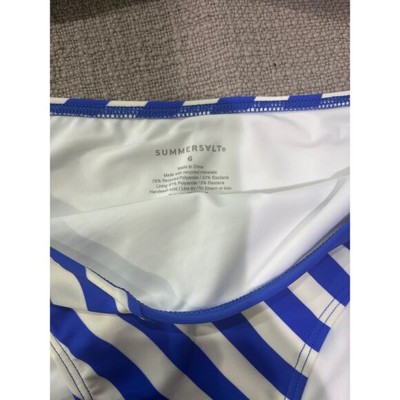 Summersalt 2pc Marina Bikini Blue & White Top W/ Diagonal Mid Rise Bottoms Sz 6 - Picture 5 of 10